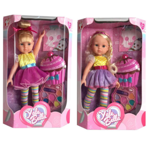 Magic Toys Szőke hajú baba színes ruhában, sminkszettel kétféle változatban