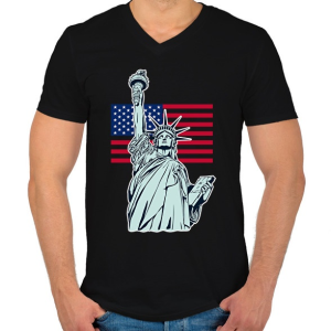 PRINTFASHION American Statue of Liberty - Férfi V-nyakú póló - Fekete