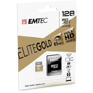 Emtec Memóriakártya, microSDXC, 128GB, UHS-I/U1, 85/20 MB/s, adapter, EMTEC "Elite Gold"