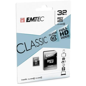 Emtec Memóriakártya, microSDHC, 32GB, CL10, 20/12 MB/s, adapter, EMTEC &quot;Classic&quot;