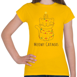 PRINTFASHION Karácsonyi égő cica - Női póló - Sárga