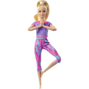 Mattel Barbie Mozgásra Tervezve: szőke hajú jóga Barbie - rózsaszín-kék ruhában