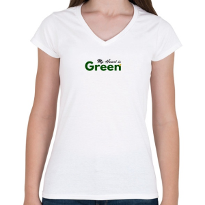 PRINTFASHION az én szivem zöld - Női V-nyakú póló - Fehér