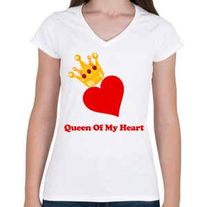 PRINTFASHION Queen of my heart - Női V-nyakú póló - Fehér