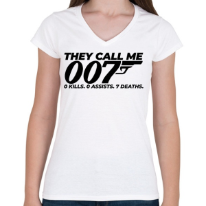 PRINTFASHION 007-es ügynök - Női V-nyakú póló - Fehér