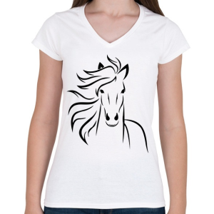PRINTFASHION Ló minta - Női V-nyakú póló - Fehér