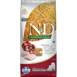 N&D Ancestral Grain Ancestral Grain Dog Puppy Medium Csirke, Tönköly, Zab&Gránátalma 12kg