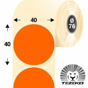 Tezeko 40 mm-es kör, papír címke, fluo narancs színű (2750 címke/tekercs)