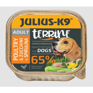 Julius-K9 Dog Terrine Adult Poultry&Zucchini, spirulina - nedveseledel (szárnyas,cukkini) felnőtt kutyák részére 150 g