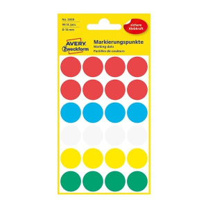 Avery Etikett AVERY 3089 öntapadó jelölőpont vegyes 5 szín 18 mm 96 jelölőpont/csomag