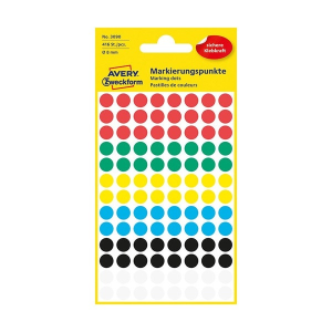 Avery Etikett AVERY 3008 öntapadó jelölőpont vegyes 6 szín 8mm 416 jelölőpont/csomag
