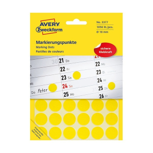 Avery Etikett AVERY 3377 öntapadó jelölőpont sárga 18mm 1056 jelölőpont/csomag