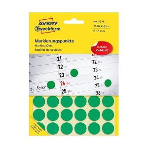 Avery Etikett AVERY 3376 öntapadó jelölőpont zöld 18mm 1056 jelölőpont/csomag