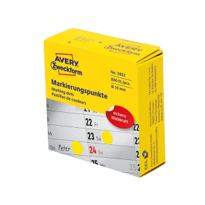 Avery Etikett AVERY 3852 öntapadó jelölőpont adagoló dobozban sárga 10mm 800 jelölőpont/doboz
