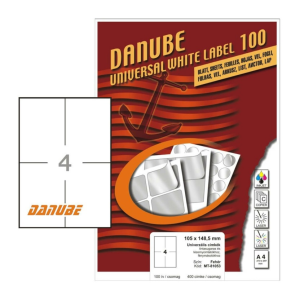 DANUBE 105*148,5 mm Danube A4 íves etikett címke, fehér színű (100 ív/doboz)