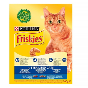 Friskies Állateledel száraz PURINA Friskies Sterilcat ivartalanított macskáknak lazaccal és zöldségekkel 300g