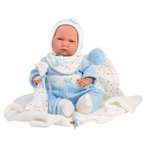 Llorens : Lalo 42 cm-es síró kisfiú baba kék ruhában