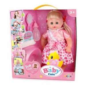 Magic Toys Hajas baba rózsaszín ruhában kiegészítőkkel 35 cm-es