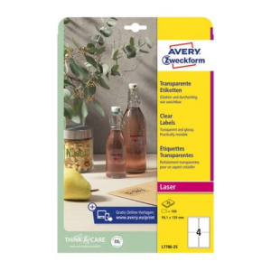 Avery Etikett AVERY L7786-25 99,1x139 mm víztiszta átlátszó 25 ív/csomag