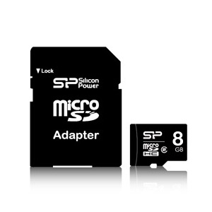 Silicon Power 8GB Micro Secure Digital Card CL10 + SD adapter (SP008GBSTH010V10-SP)