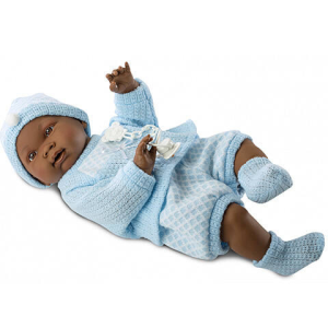 Llorens Csecsemő baba kék ruhában néger 45 cm-es