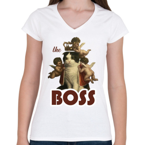 PRINTFASHION Teh boss - Cat - Női V-nyakú póló - Fehér