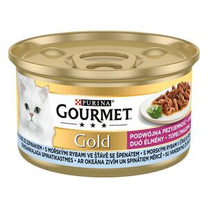 Gourmet GOURMET GOLD Tengeri hallal szószban spenóttal duó élmény nedves macskaeledel 85g