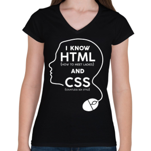 PRINTFASHION I know HTML and CSS - Női V-nyakú póló - Fekete