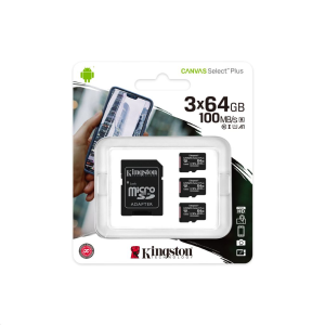 Kingston 64GB microSDXC Kingston Canvas Select Plus CL10 memóriakártya 3db/cs + adapter (SDCS2/64GB-3P1A) (SDCS2/64GB-3P1A)