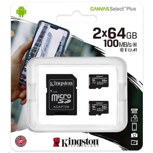 Kingston 64GB microSDXC Kingston Canvas Select Plus CL10 memóriakártya 2db/cs + adapter (SDCS2/64GB-2P1A) (SDCS2/64GB-2P1A)