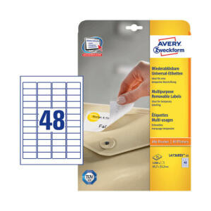 Avery zweckform 45, 7*21, 2 mm-es Avery Zweckform A4 íves etikett címke, fehér színű (25 ív/doboz) (L4736REV-25) - cimke-nyomtato