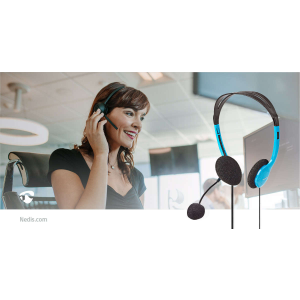 Nedis PC headset | Fülre Illeszkedő | Stereo | 2x 3.5 mm | Felhajtható Mikrofon | 2.00 m | Kék