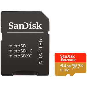 Sandisk MicroSD Extreme kártya 64 GB, 170MB/s C10, V30, Uhs-I, U3, A2 (212585)