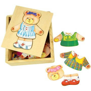 Bigjigs Fa öltözködés puzzle egy dobozban - Ms. Bear