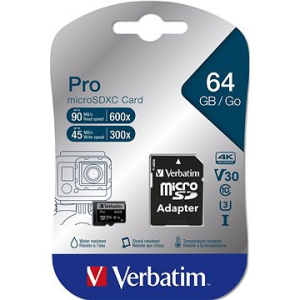 Verbatim Pro microSDHC 64 GB UHS-I V30 U3 + SD adapter