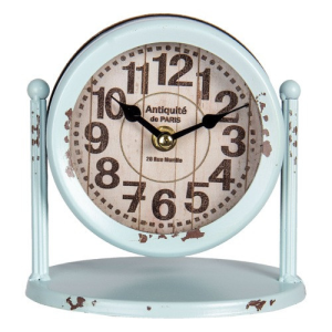 Clayre &amp; EEf Asztali fém óra világos türkiz, 15x15x11cm