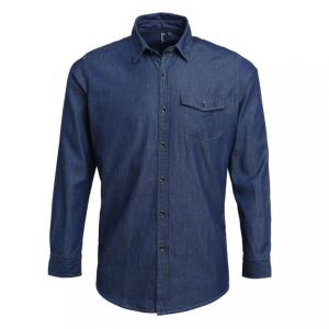 Premier Férfi ing Premier PR222 Men’S Jeans Stitch Denim Shirt -XS, Indigo Denim