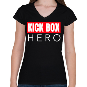 PRINTFASHION KICK BOX HERO - Női V-nyakú póló - Fekete