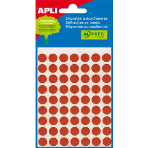 APLI Etikett, 10 mm kör, kézzel írható, színes, apli, piros, 315 etikett/csomag 2053