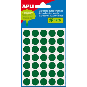 APLI Etikett, 13 mm kör, kézzel írható, színes, apli, zöld 175 etikett/csomag 2058