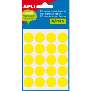 APLI Etikett, 19 mm kör, kézzel írható, színes, apli, sárga, 100 etikett/csomag 02063