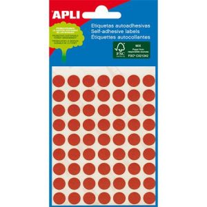 APLI Etikett, 8 mm kör, kézzel írható, színes, apli, piros, 288 etikett/csomag 2046