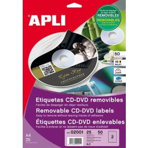 APLI Etikett, cd/dvd, a4, matt, eltávolítható, apli 02001
