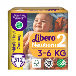 Libero Newborn 2 pelenka, 3-6 kg, MÁSFÉL HAVI PELENKACSOMAG 312 db