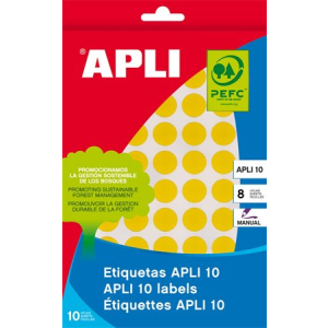 APLI Etikett, 16 mm kör, kézzel írható, színes, apli, sárga, 432 etikett/csomag 02738