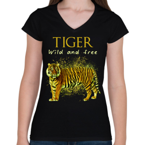 PRINTFASHION tiger wild and free - Női V-nyakú póló - Fekete