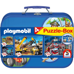 Schmidt Playmobil 2x60, 2x100 db Puzzle Box - Fém kofferben kék (55599, 12406-184) (Schmidt 55599) - Kirakós, Puzzle
