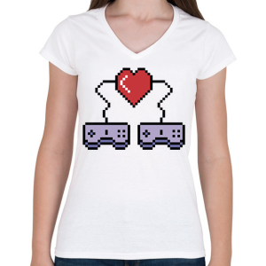 PRINTFASHION I love video games, retro - Női V-nyakú póló - Fehér