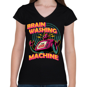 PRINTFASHION brain washing machine - Női V-nyakú póló - Fekete