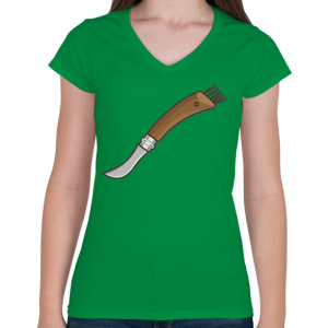 PRINTFASHION Gombász kés - Női V-nyakú póló - Zöld